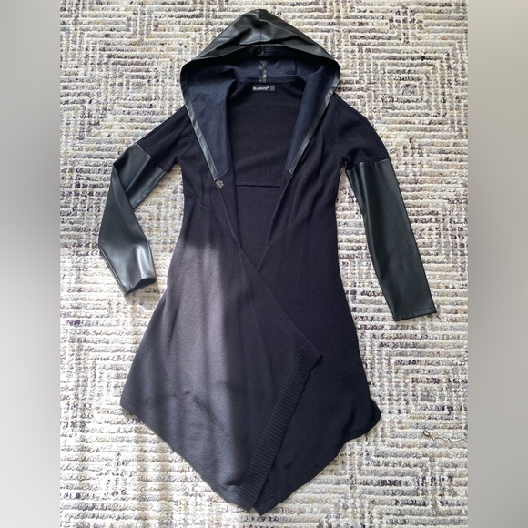 BLANKNYC faux leather trim long hooded jacket Size S Black - Picture 2 of 6
